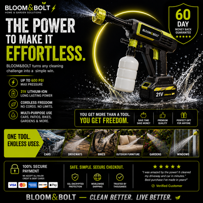 ⚡ Hidrolimpiadora Inalámbrica Bloom&Bolt™ | Limpiadora a Presión de 21V 💦 Boquilla 6 en 1 + Kit de Limpieza Completo